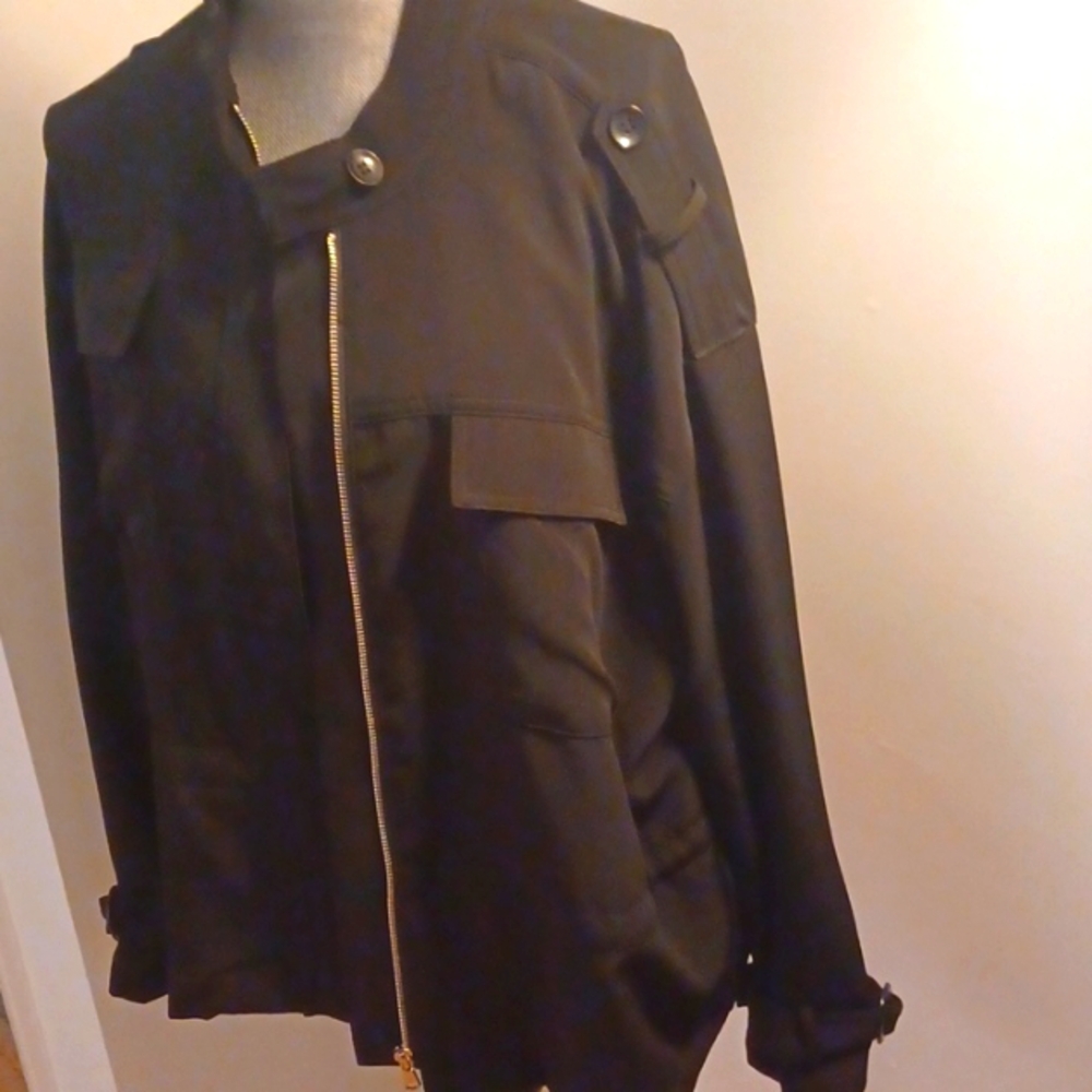 Gibson Latimer Women's Black Full Zipper Jacket Draw String Waist Shoulder Tabs